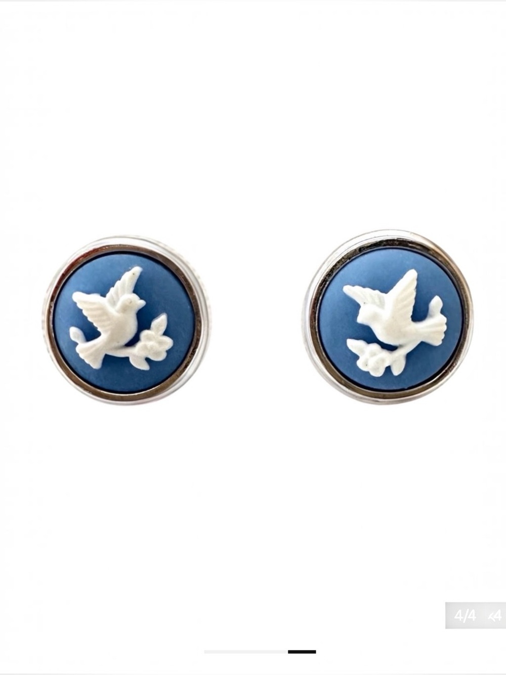 Vintage Avon Cameo Pierced Earrings White Dove and Olive Branch Silhouette